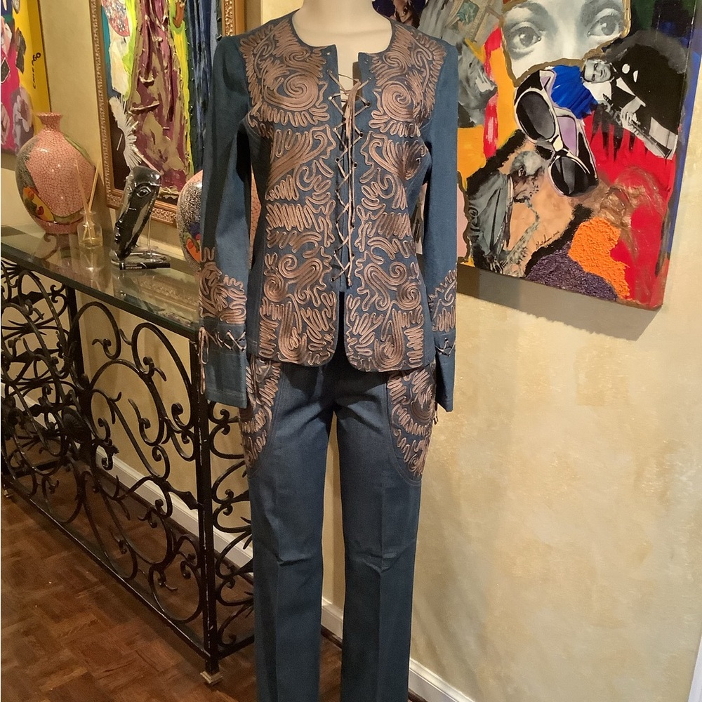 JSong 2pc decorative denim pantsuit.